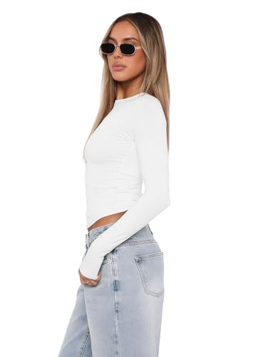 XIEERDUO Women's Long Sleeve Crew Neck Slim Fit T Shirts 2024 Y2k Clothes Basic Going Out Tops 3 Pack/2 Pack3