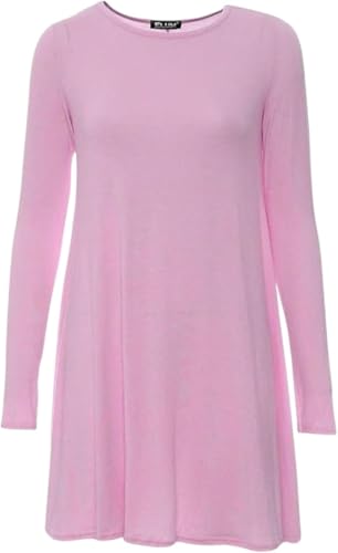 Image of Women Long Sleeve Printed Casual Swing Ladies Dress Flared Skater Smock A Line Plus Size Tops UK (Baby Pink, Plus (UK 16-22)