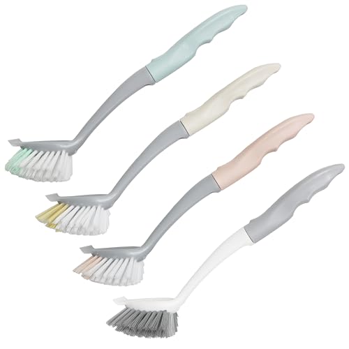 Image of Dish Brush with Handle, 4 Pack Kitchen Scrub Brushes for Cleaning, Dish Scrubber with Stiff Bristles for Sink, Pots, Pans