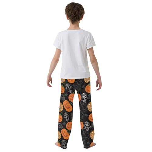 Evil Skull Pumpkin Boys Long Pants Soft Trousers Elastic Waist Kids Lounge Bottoms with Pockets S-XL3