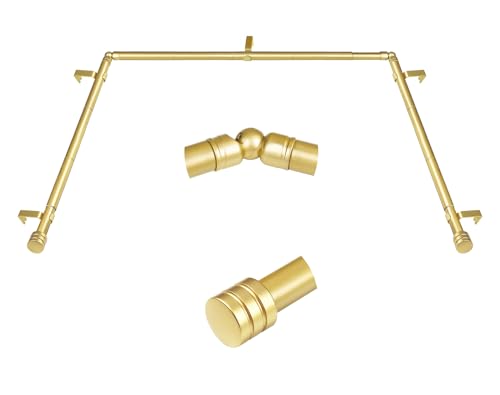 Bay Window Curtain Rods, HOTOZON 7/8 Inch Curtain Rods for Bay Windows 48-84 Inch(Center Rod), 32-58 Inch Side Rods for Windows, Heavy Duty Decorative Drapery Rod with End Cap Finials, Antique Gold