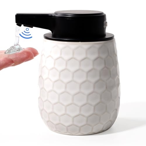 Automatic Soap Dispenser, Touchless Foaming Dish Soap Dispenser 13OZ/384ml, Ceramic White Foam Soap Dispenser Bathroom Kitchen, Waterproof, USB C Rechargeable, ANTIS'S HOME