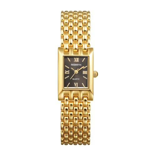WAIZJLOUS Women's Square Gold Watch: Rectangular Case Stainless Steel Detachable Strap Luxury Watches Ladies Vintage Fashion 3ATM Waterproof Analog Quartz Wristwatch(Black)