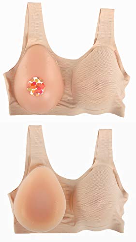 HIPLAYGIRL Waterdrop Silicone Breast Forms with Mesh Pocket Bra Set for Crossdressers (C-E Cup)