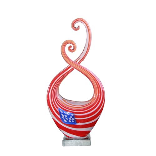 LLAVVD 14" Tall Hand Blown Glass American Flag-Shaped Sculpture with