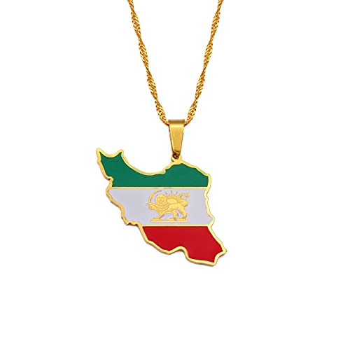 LIUZIXI Iran Map Pendant Necklace - Trendy Ethnic Iranian Country Maps National Flag Pendant - for Women Men Patriotic Charm Jewelry, Gold Cover