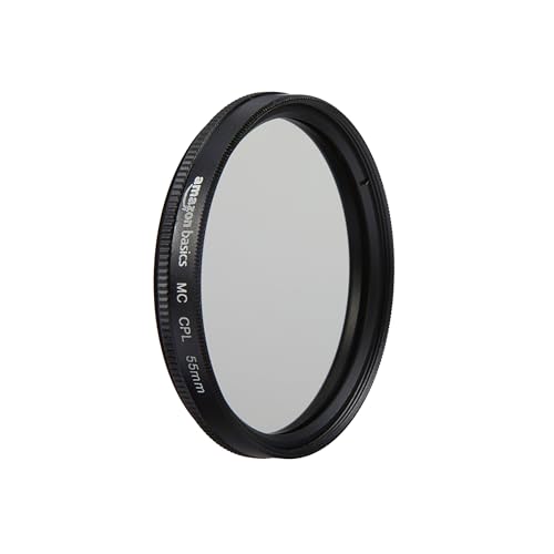 Amazon Basics 55 mm Filtro de Protección Polarizador Circular para Colores más Profundos, Reducción de Reflejos y Deslumbramientos, Multicapa, Protege contra el Polvo, la Suciedad y los Arañazos
