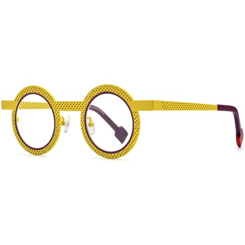 Image of FONEX Colorful Pure Titanium Glasses Frame Women Retro Round Eyeglasses