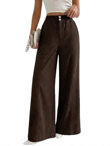 Image of SMOWKLY Authentics Women's Trendy Casual Corduroy Stretchable Baggy Loose Korean Trouser with Pockets || High Rise Elastic Waist Going Out Lounge Pants || Wide Leg Summer Pants for Woman