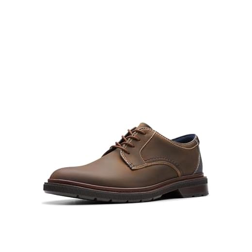 Clarks Burchill Derby Oxford masculino, Couro de cera de abelha, 39
