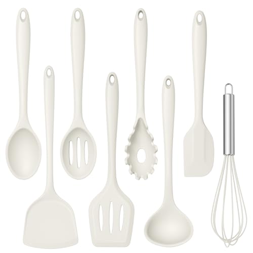 TeamFar Silicone Cooking Utensils Set, 8 PCS Kitchen Utensils Set, White
