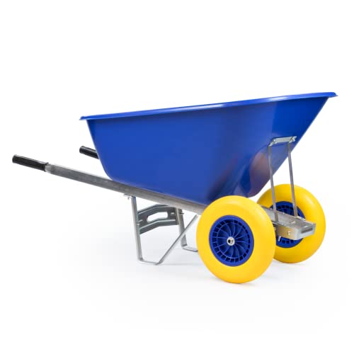 KCT 200L XL Twin Wheel Wheelbarrow Blue - Heavy Duty Garden/Stable Yard/Builders Barrow with Puncture Proof Tyres