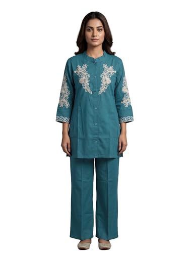 Conjunto de pantalones kurta Ladyline en algodón puro con bordado étnico refinado