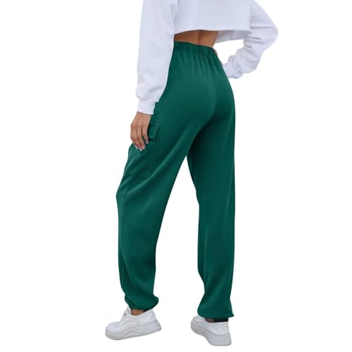 Pantalon de jogging pour femme en coton vert XL avec cordon
