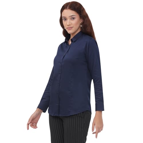 Image of Women's Cotton Solid Long Sleeve Shirt - Formal & Casual Button-Down Long Sleeve Collared Top for Office, Workwear 100% Soft Breathable Cotton Fabric