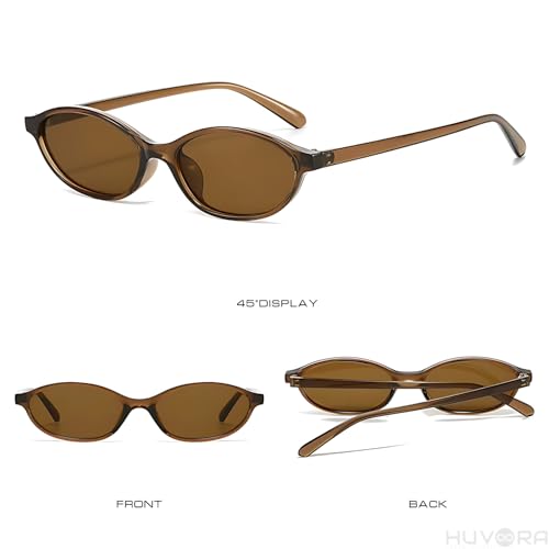 Image of Retro Cat Eye Oval UV Protection Chic Sunglasses for Women Stylish - Anti Glare UV400 Protected Designer Branded Goggles - Metal Hinges Unisex Glasses - Trendy Narrow Y2K Cateye Shades