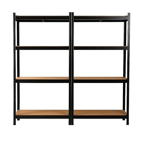 EURO VANADIUM - Double Étagères de Rangement Charges Lourdes - 160 x 160 cm - 640 kg - Étagères de Garage modulables, 4 Niveaux, 8 Plateaux - 40 cm - Noir