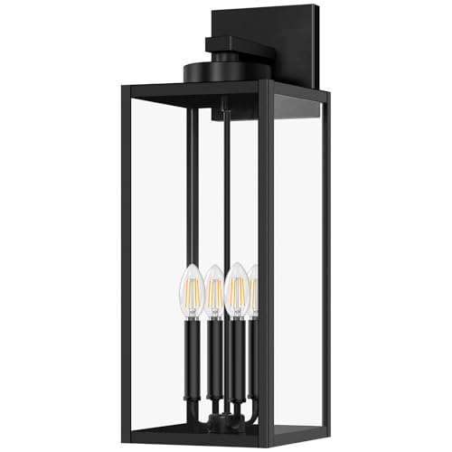 Image of BesLowe 23.9 inch Extra Large Size Outdoor Wall Light Fixture, Exterior Lighting Fixture Porch Sconce Wall Mounted, Waterproof Outdoor Wall Lantern, Outside Light for House Patio Front Door Garage, Black | Waterproof Metal Construction, Rust-resistant, Quick & Easy Installation, Clear Glass Shades & E12 Socket