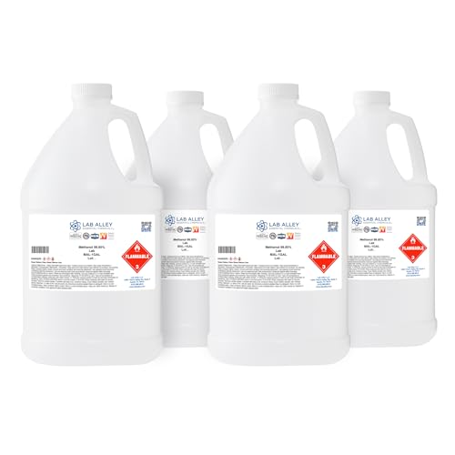 Lab Alley Methanol 99.85% Lab Grade Solvent, Polar Solvent for Laboratory, Industrial & Research Use, 4 Gallons (Pack of 4 x 1 Gallon Bottles)