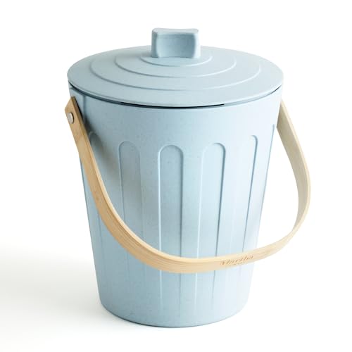 Martha Stewart Indoor Compost Bin | Countertop Composting Bucket for Kitchen | .7 Gallon Capacity | Includes Filter | Plant Based Materials | Light Blue