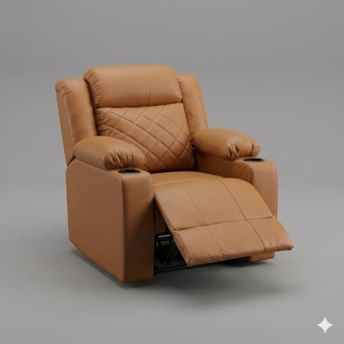 Image of Amazon Brand - Solimo Cosmo | Single Seater Sofa Recliner | Manual Recliner (Leatherette Tan) | 1 Year Warranty