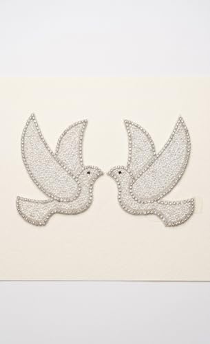 Image of Flying Pigeon Applique Patch Embroidered with White Pearl Stone & Zardosi Work on Fabric, 3.8 x 7 cm, Pack of 4, for Sarees, Dresses, Dupattas & Crafts Fabric Embellishment (Flying Pigeon)