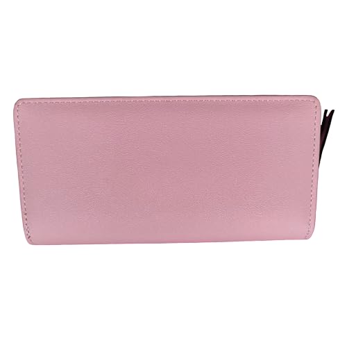 Women's long wallet, hollowed-out gold leaf pattern, double-folding zipper double-layer bag, 12 card slots, large-capacity zipper seal, 3.74 × 7.48 inches, pink purple2