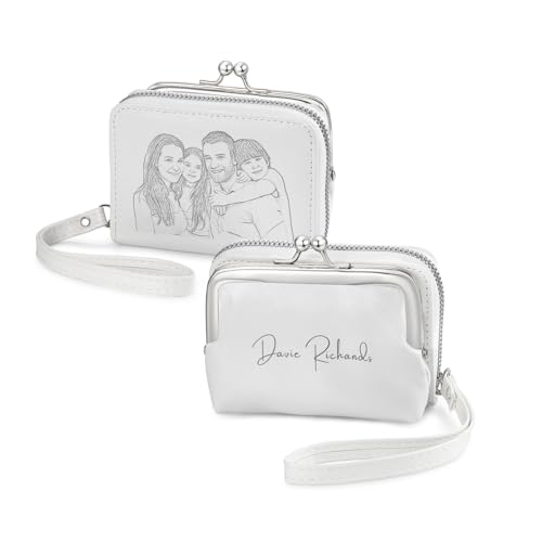 Wamantic Cartera Mujer Personalizada con Foto y Nombre Monedero Pequeño de PU con Correa de Muñeca Billetera con Cremallera Tarjetero Regalo para Mamá Abuela Esposa Novia (Blanco-Nombre&Foto)