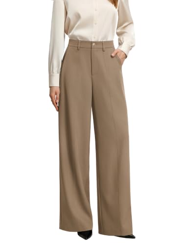 GRACE KARIN Women's Work Pants Business Casual High Waisted Loose Palazzo Trouser Fall Clothes Khaki XL