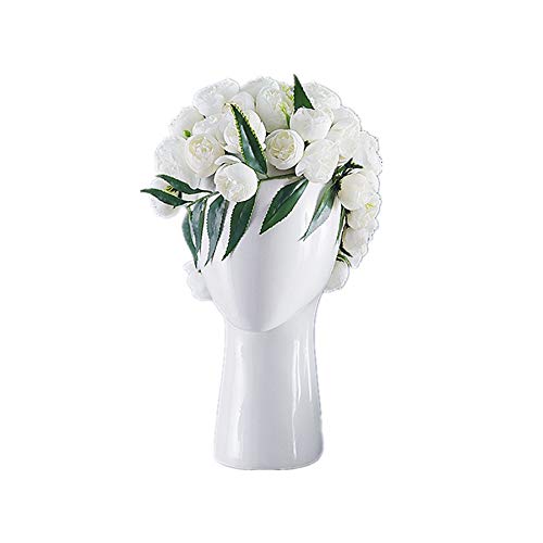 Head Shape Creative Ceramic Cool Artificial Flower Vase Modern Home Decorations Interior Ornaments Diplay Decors Artwork Without Artificial Flower(Glossy White)