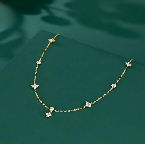 SLUYNZ 925 Sterling Silver CZ Flower Choker Necklace for Women Teens Dainty Leaf Pendant Necklace Chain2