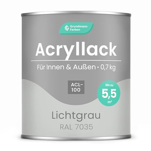 Grundmann Acryllack - 0,7 Kg in Lichtgrau (RAL 7035) - Buntlack auf Wasserbasis Hellgrau - Für Holz, Metall & Beton