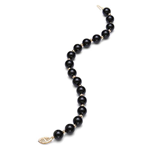 10K Yellow Gold Black Onyx Beaded Bracelet For Women, 7.5" #TOP1