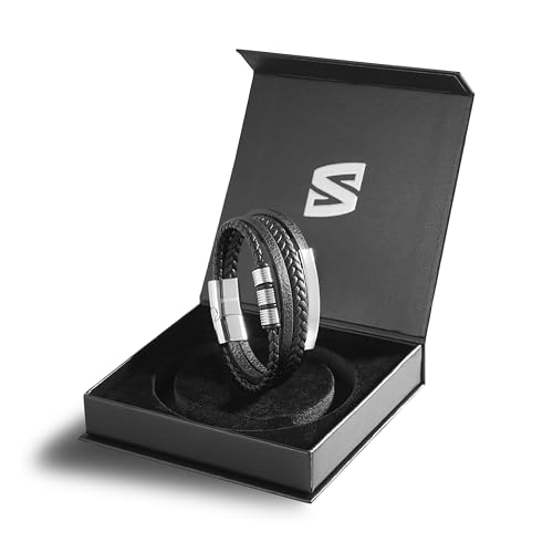 Image of SERASAR Premium Leather Bracelet Men | Stainless Steel Magnetic Clasp | Three Colors | Jewelry Box Included