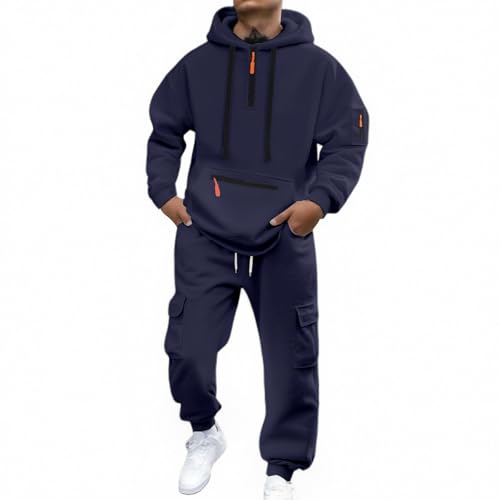 Survêtement polaire homme avec veste zippée chaude et pantalon cargo à poches