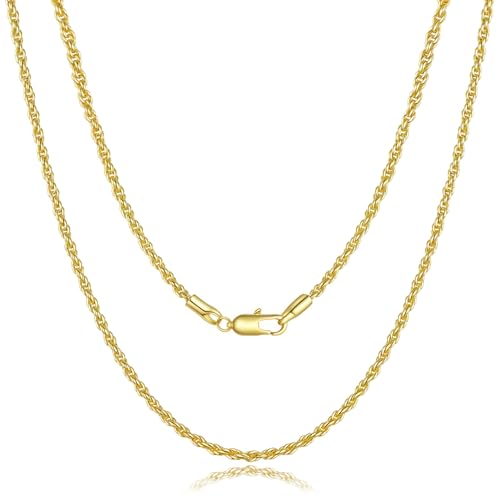 14K Gold Chain for Women and Men 2.5mm Rope Chain Necklace Non-Tarnish Minimalist Unisex 20-24 Inch