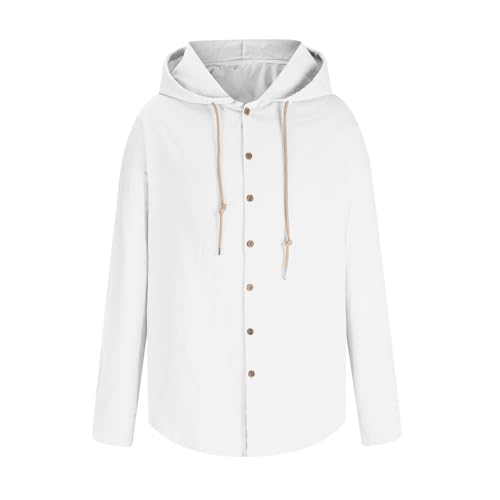 Cotton Linen Hoodies for Men 2024 Fashion Long Sleeve Drawstring Hooded Sweatshirts Button Down Shirt Casual Pullover3