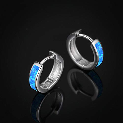 Valentine's Day Gift Small Hoop Earrings, Hinged Huggie Earrings Simulated Opal Blue Earrings Hypoallergenic Earrings For Sensitive Ears 925 Sterling Silver Earrings For Women Men Teen (Blue) #TOP6