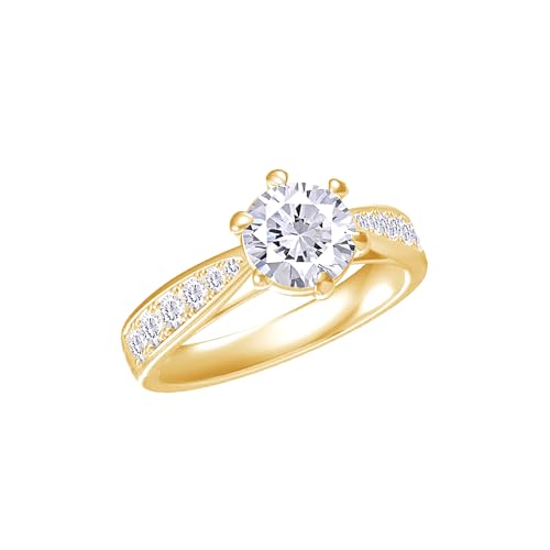 Solitaire Engagement Ring | Round Cut Moissanite Diamond 6-Prong Stackable Promise Bridal Rings For Women In 14k Gold Over Sterling Silver Jewelry Gifts For Her (1 Ctw to 3 Ctw)3