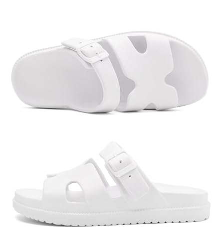 Image of Haifago Women's Flat Sandals with Arch Support, Summer Beach Slip on Slides Comfort Lightweight H-Strap Sandal Adjustable Buckle