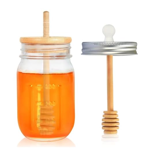 GIVAMEIHF16oz Honey Pot,Glass Honey Jar with Dipper Stick-Extra Mason Jar Honey Dipper Lid,Honey Containers with Wooden Dipper,Honey Jar for Storing Honey,For Christmas Gift,Home Kitchen