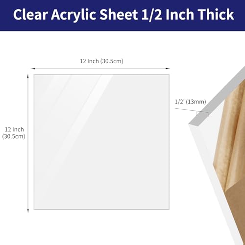 Image of 1 /2 Inch Acrylic Sheet (13mm Thick), ALCCIFI 12 x 12 Clear Cast Plexiglass Sheets, Transparent Plexi Glass Board for Crafting Projects, Signs, DIY Display Case and More, Easy to Cut and Laser