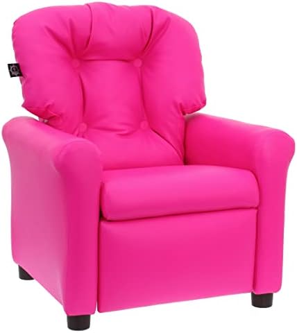 THE CREW FURNITURE Traditional Kids Recliner Chair, Toddler Ages 1-5 Years, Polyurethane Faux Leather, Pink