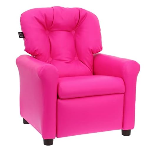 THE CREW FURNITURE Traditional Kids Recliner Chair, Toddler Ages 1-5 Years, Polyurethane Faux Leather, Pink