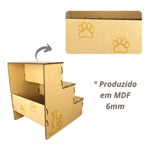Escada Para Pet Feita Em Madeira Natural 6mm Cachorro Gato Suporta Até 45kg
