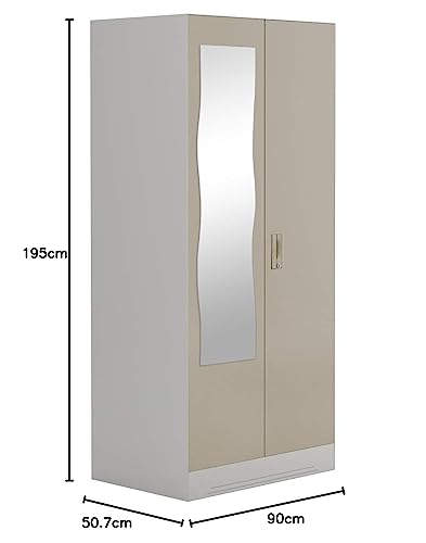 Image of Interio by Godrej Almirah Slimline 2-Door Steel Almirah, Cupboard for Clothes (Royal Ivory), 1-Year Warranty, 1 Locker, 4 Shelves and Curvilinear Mirror