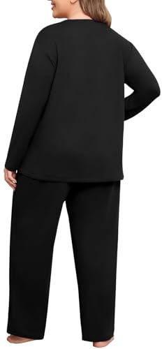 Lastshe Womens Plus Size Pajamas Set 2 Piece Long Sleeve Sleepwear Top Pants Super Soft Printed Lounge Sets Pjs with Pockets4