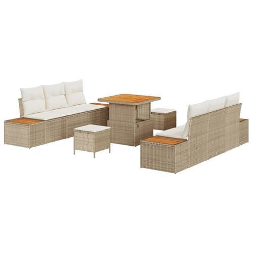 vidaXL Conjunto de sofá de jardín de 9 Piezas con Cojines Beige de ratán sintético, Mesa de Acacia sólida, Asientos modulares. Muebles de Lounge para Exteriores, Ideal para el jardín o el Patio. per