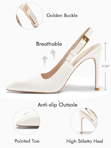 Coutgo Women's Slingback High Heels Pointed Toe Stilettos Metal Buckle Dress Party Pump Shoes - Image 6