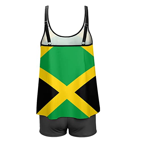 Jamaican FlagWomen's Plus Size Two Piece Flowy Bikini with Shorts High Waisted Tummy Control4